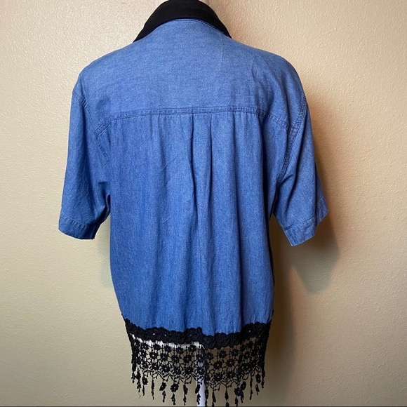 Vintage Denim Top with lace and fringe - Picture 4 of 8
